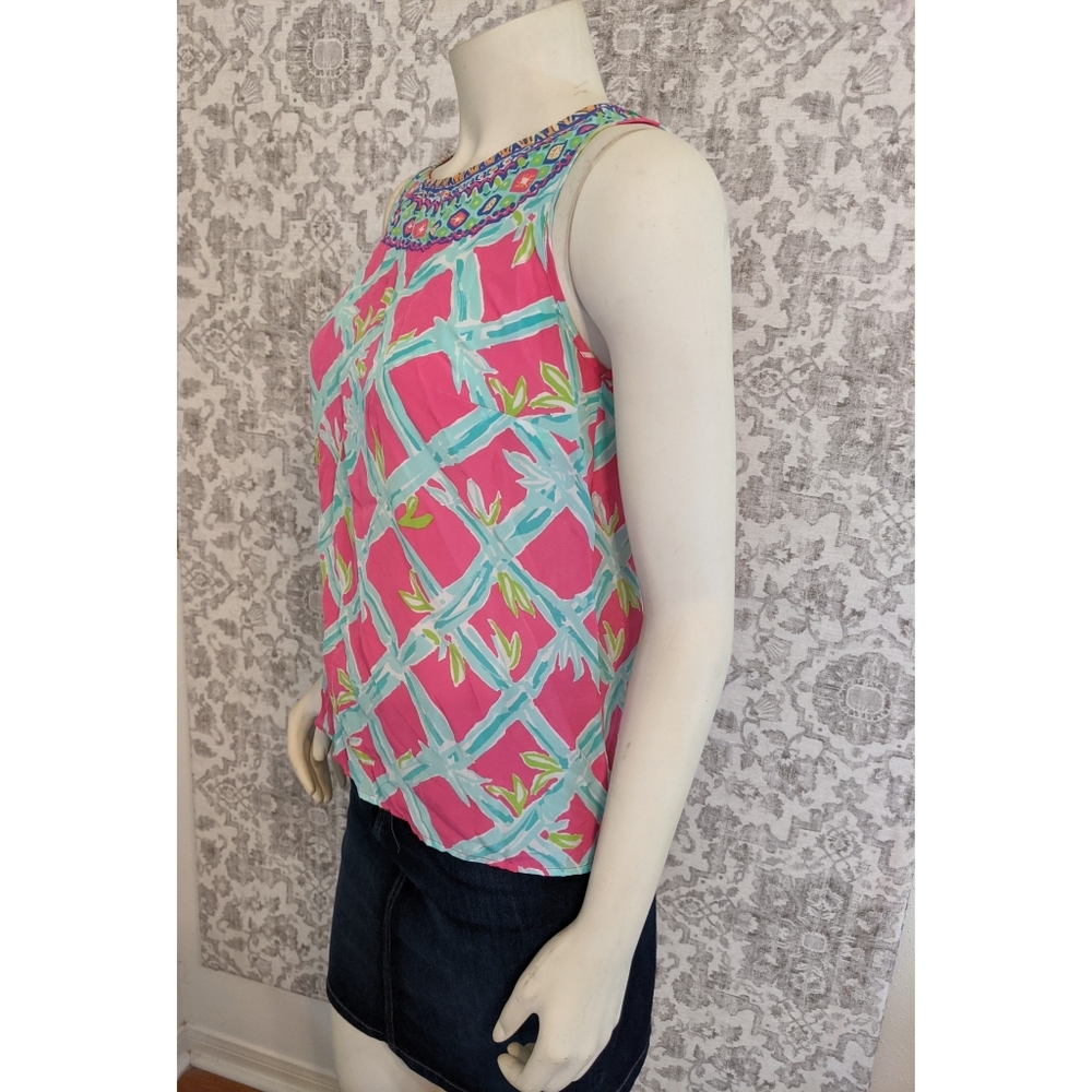 Lilly Pulitzer Pink & Turquoise Iona silk tank - Picture 4 of 9